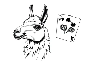 A llama with 2 of hearts and 4 of hearts playing cards tattoo idea