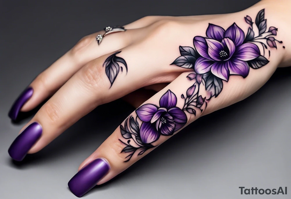 Purple Flowers on finger tattoo idea