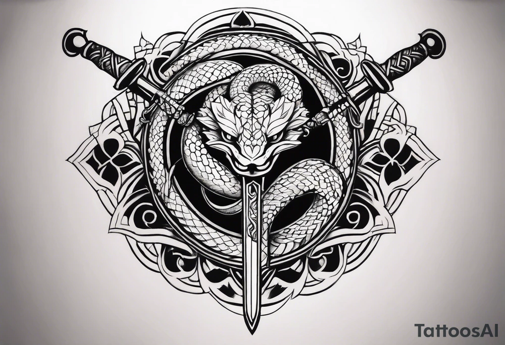 back tattoo, snake, sword tattoo idea