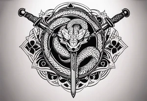 back tattoo, snake, sword tattoo idea