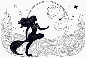 mermaid and black panther reaching for the moon tattoo idea