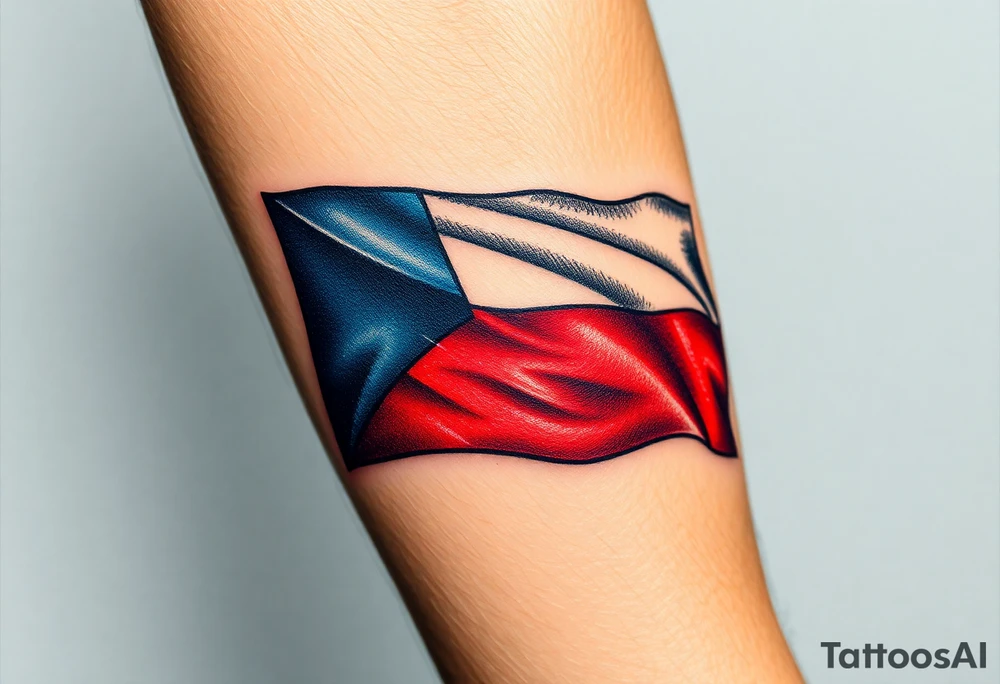 A waving Czech flag with realistic fabric texture tattoo idea