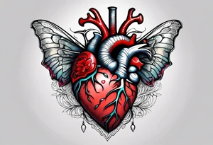 Anatomical Heart, bleeding, stitched, moth sitting on top of heart tattoo idea