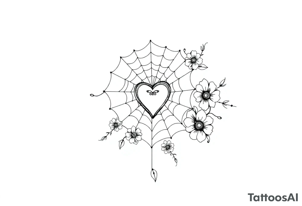 spiderweb with heart and flowers tattoo idea