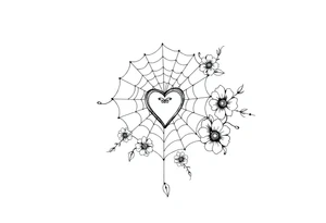 spiderweb with heart and flowers tattoo idea