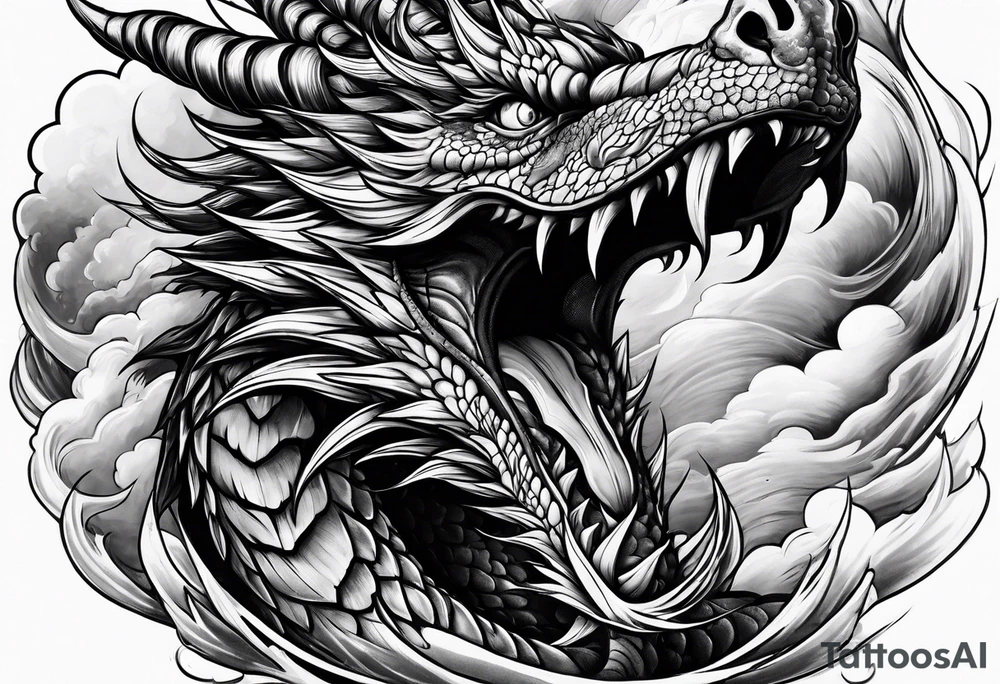 Dragon flames tornado clouds tattoo idea
