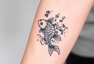 traditional koi fish swimming upstream through turbulent waves tattoo idea