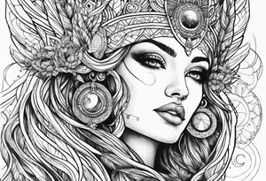 Close up of a beautiful goddess creating the universe tattoo idea