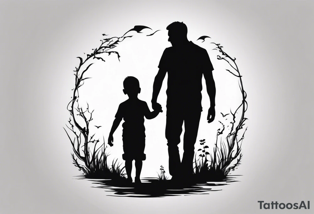 Dad and two kids silhouette tattoo idea