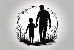 Dad and two kids silhouette tattoo idea