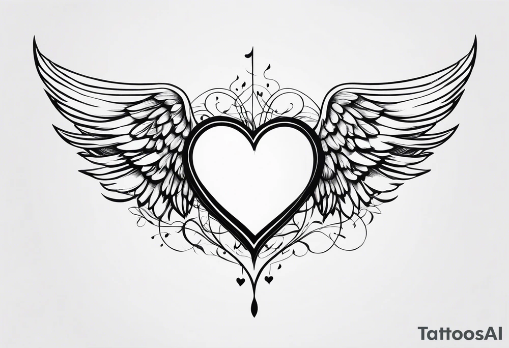 heart, wings, music tattoo idea