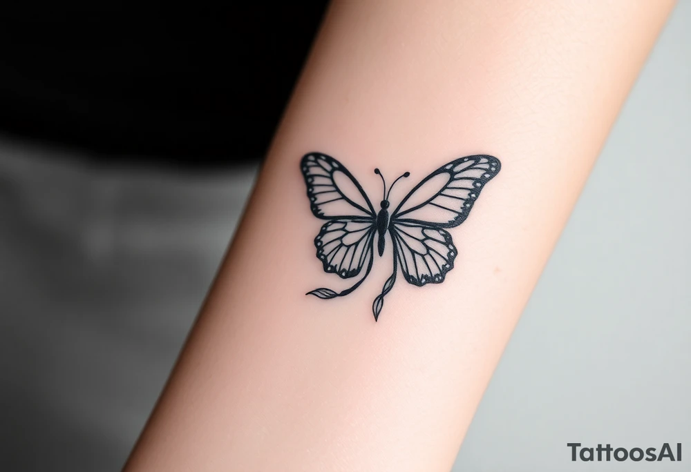 ethereal butterfly with flowing silk ribbons in moonlight tattoo idea