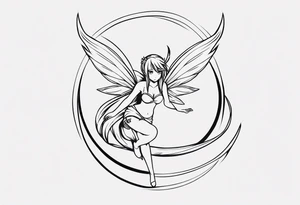 No color fairy with a tail inspired by the logo of the show called Fairy Tail in a fetal position leaning in and forward tattoo idea