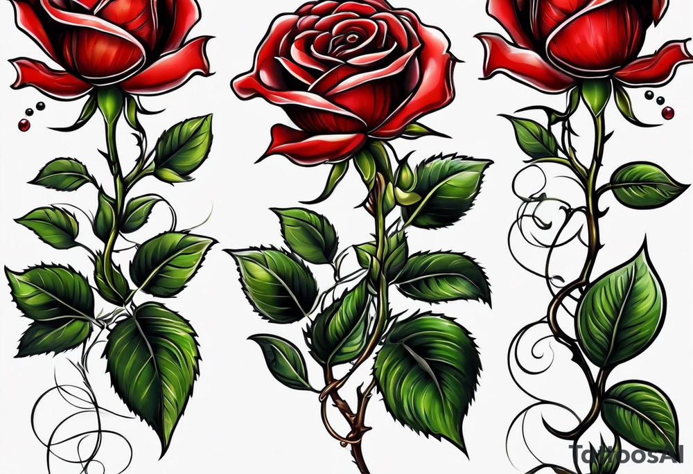 Red rose with a pearl necklace tattoo idea
