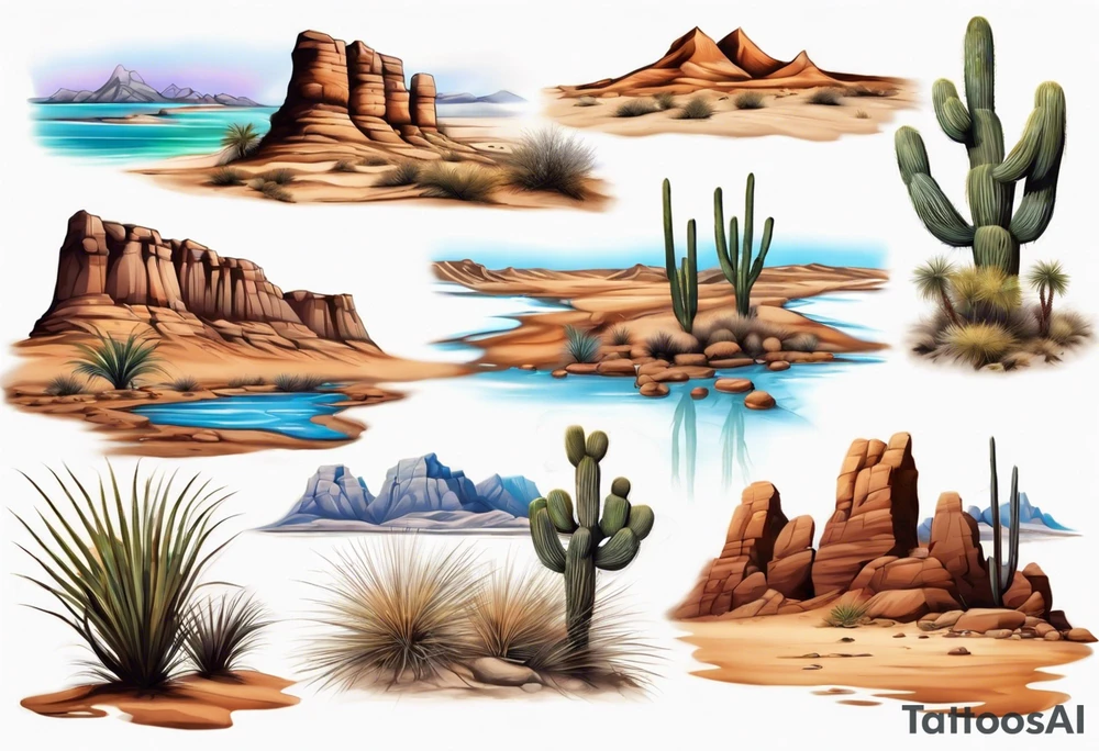 Desert river landscape tattoo idea