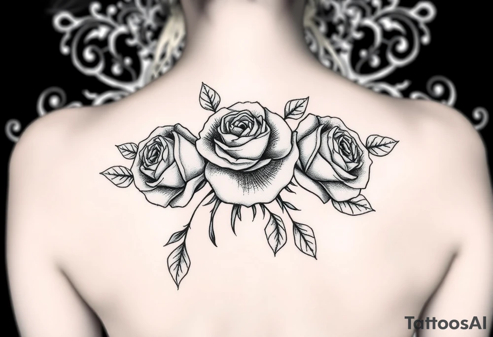 Roses with filigree background tattoo idea