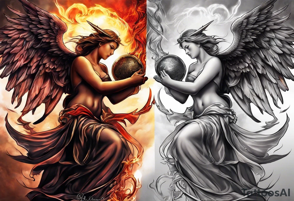 Angel and Devil fighting back tattoo design tattoo idea