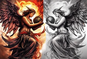 Angel and Devil fighting back tattoo design tattoo idea