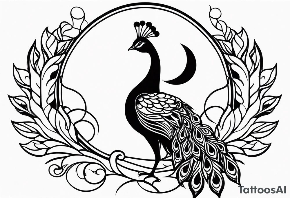 beautiful peacock with moon tattoo idea