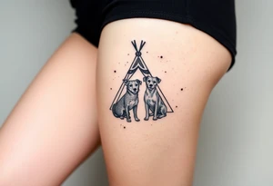 two dogs in front of a teepee tattoo idea
