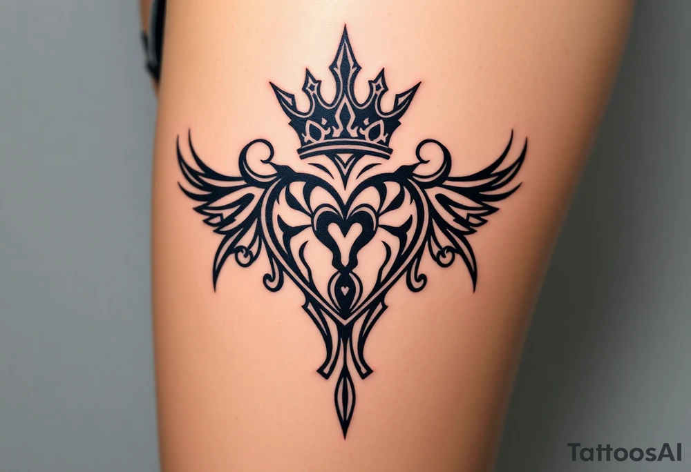 Powerful, crown, queen, broken heart tattoo idea