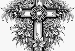 Christian cross with olive branches around it tattoo idea