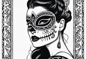 A skeleton removes a masquerade mask from its face tattoo idea