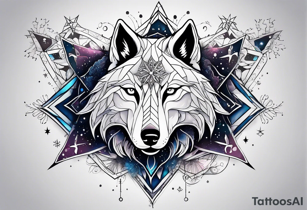 Constellation, animal alien wolf, snowflake tattoo idea