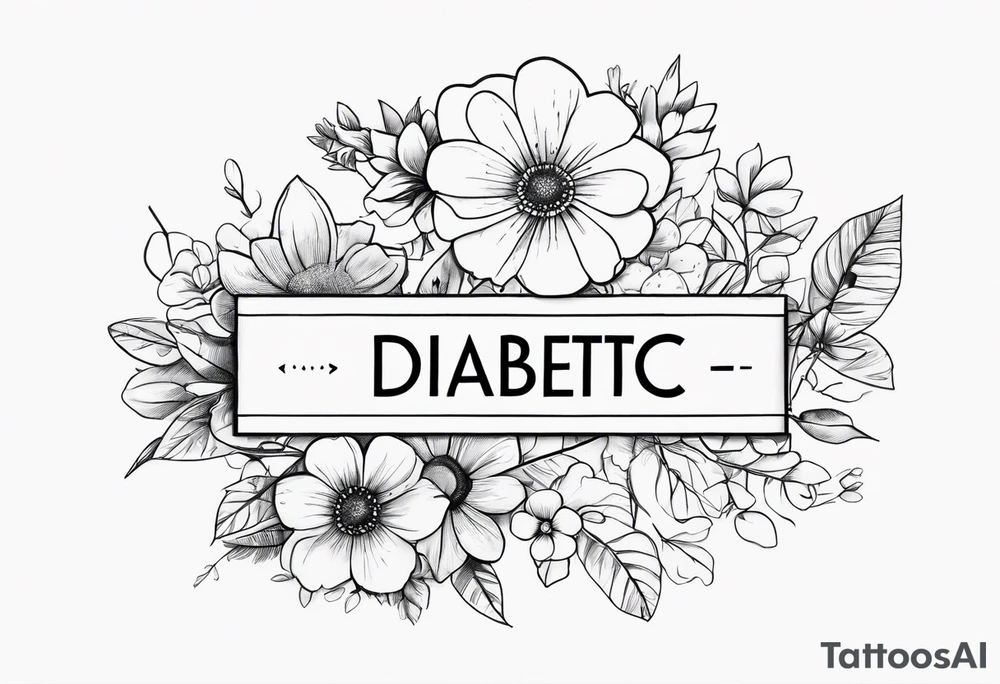 A forearm tattoo with the text “type 1 diabetic” and flowers around the text. tattoo idea