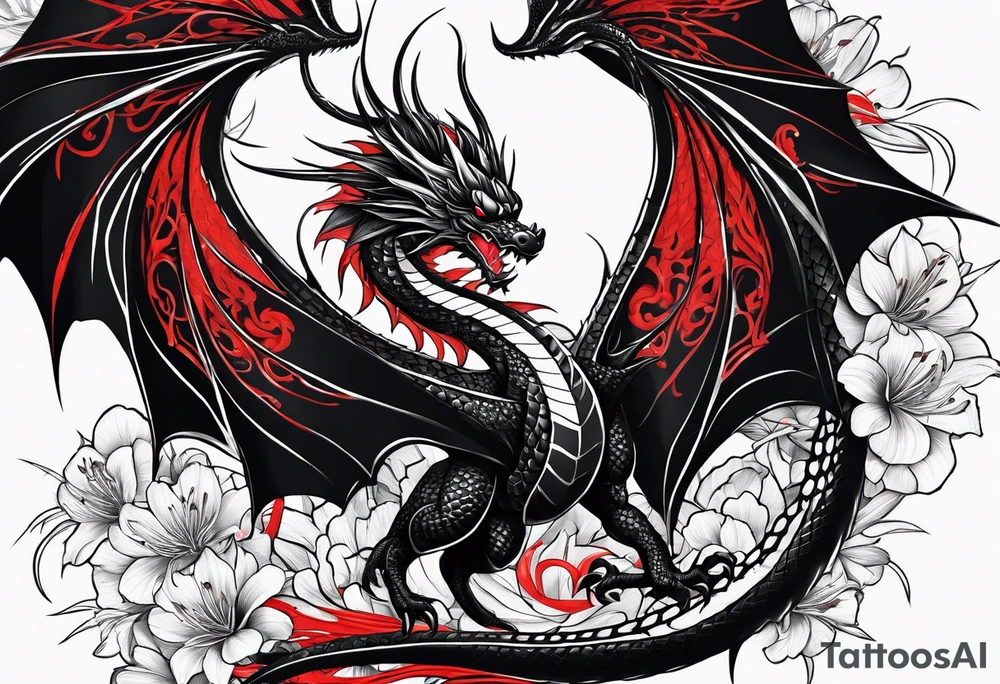 Black Dragon, 
Red Spider Lily tattoo idea
