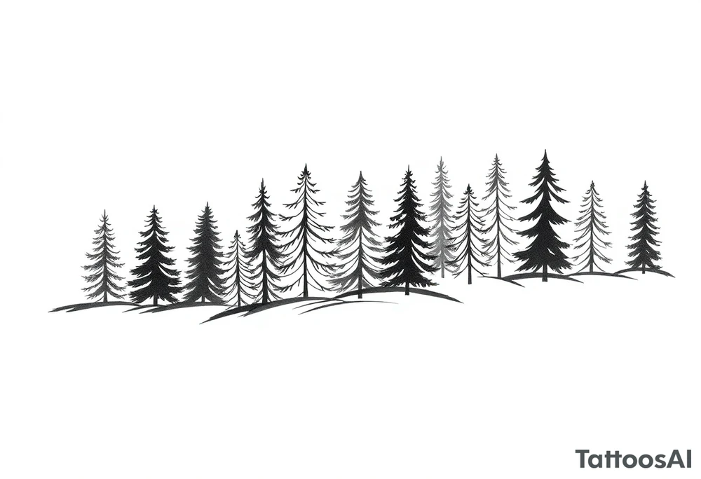 Coniferous forest trees in blackvand gray tattoo sleeve tattoo idea