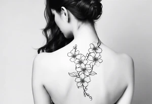 Create a delicate line art tattoo of intertwined vines and small blossoms, emphasizing elegance and simplicity. tattoo idea