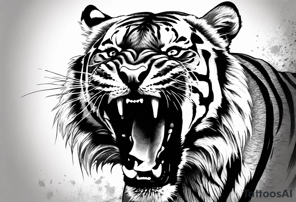 Realism, Fierce tiger roaring tattoo idea