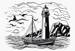 Leuchtturm 
Felsen 
Welle 
Schiff tattoo idea