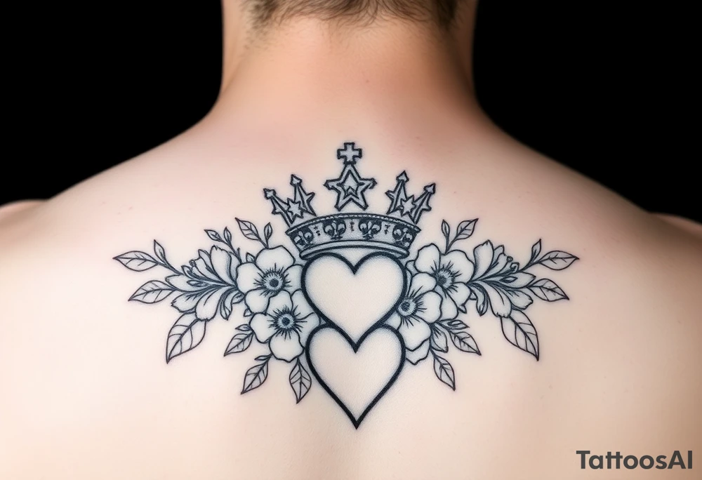Damian, with crown, flowers and hearts tattoo idea