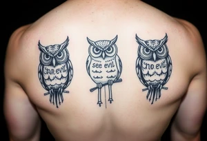 Hear no evil, see no evil, speak no evil owls tattoo idea