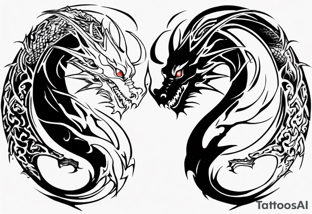 two dragons meeting to create yin yang tattoo idea