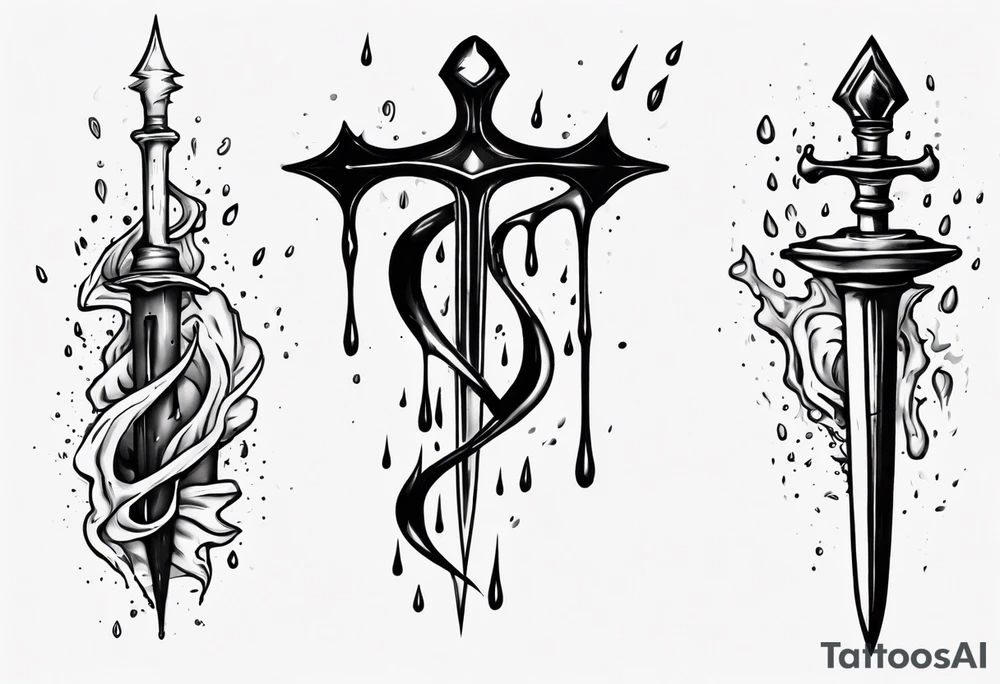 Dagger falling in a puddle tattoo idea
