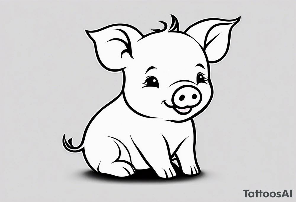 very cute piglet.
outline only.
black and white only.
only show the piglet. no extra lines or decoration.
no black shading tattoo idea