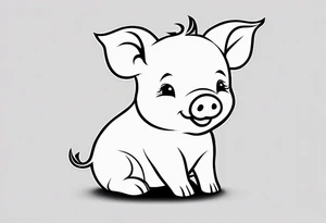 very cute piglet.
outline only.
black and white only.
only show the piglet. no extra lines or decoration.
no black shading tattoo idea