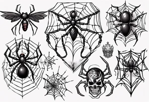 Black widow queen tangled web tattoo idea