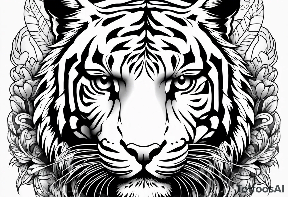 Tiger with owl eyes fighting tattoo idea