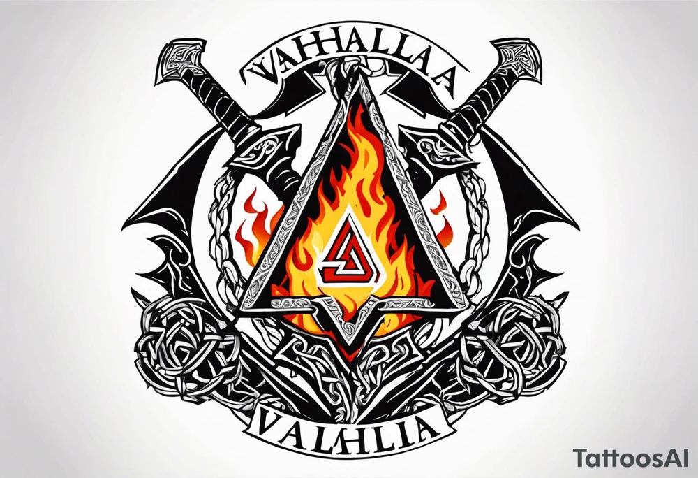 Valhalla sword shield dragon axe Valknut barbed wire chains fire tattoo idea Valhalla sword shield dragon axe Valknut barbed wire chains fire tattoo idea