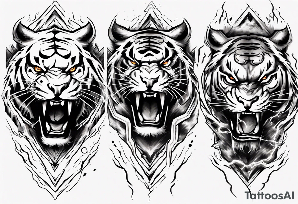 A thunder god tiger forearm tattoo, with lightning filling the area tattoo idea