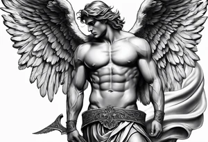 male muscular greece fallen angel tattoo idea