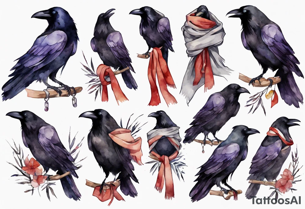 a raven wearing a scarf tattoo idea