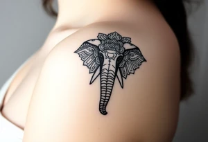 ornate mandala elephant head with upturned trunk tattoo idea