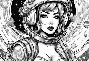 Pinup woman in space tattoo idea