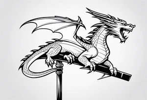 dragon perched with claws wrapped around on a pole tattoo idea
