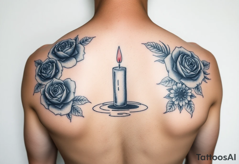 Blue roses, water, candle tattoo idea